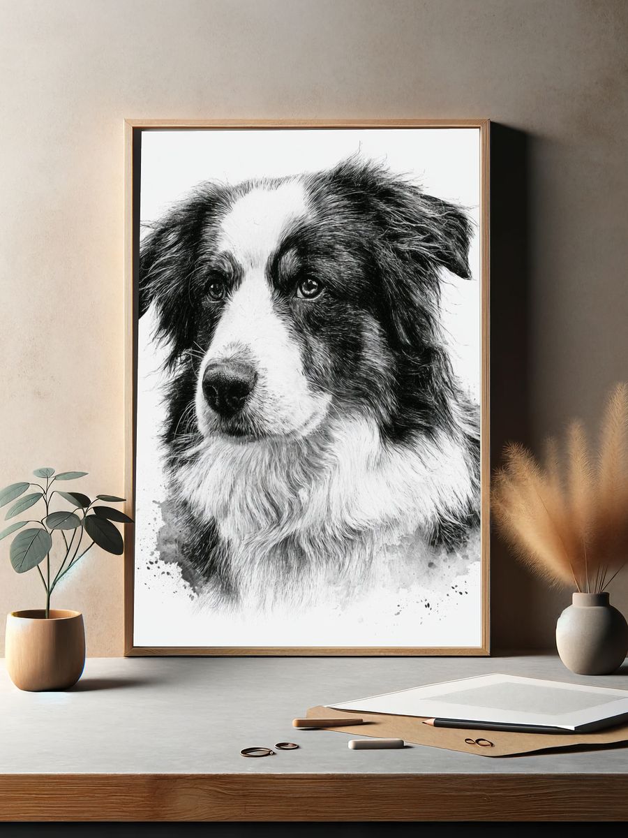 Border Collie Portrait Print. — room view 2