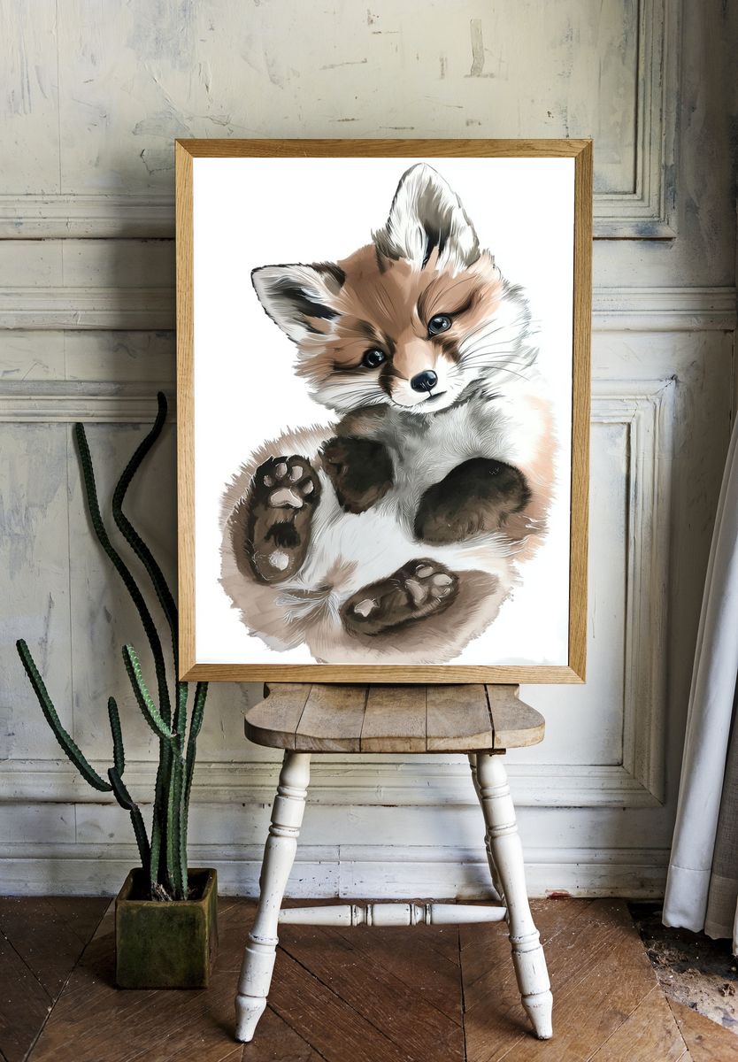 Baby Fox Watercolor Print. — room view 1