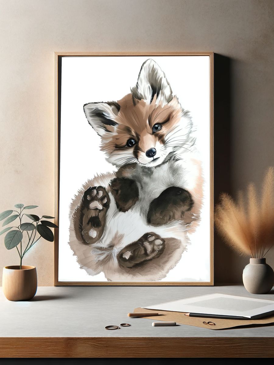 Baby Fox Watercolor Print. — room view 2