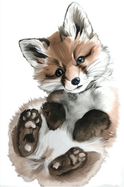 Baby Fox Watercolor Print. poster print