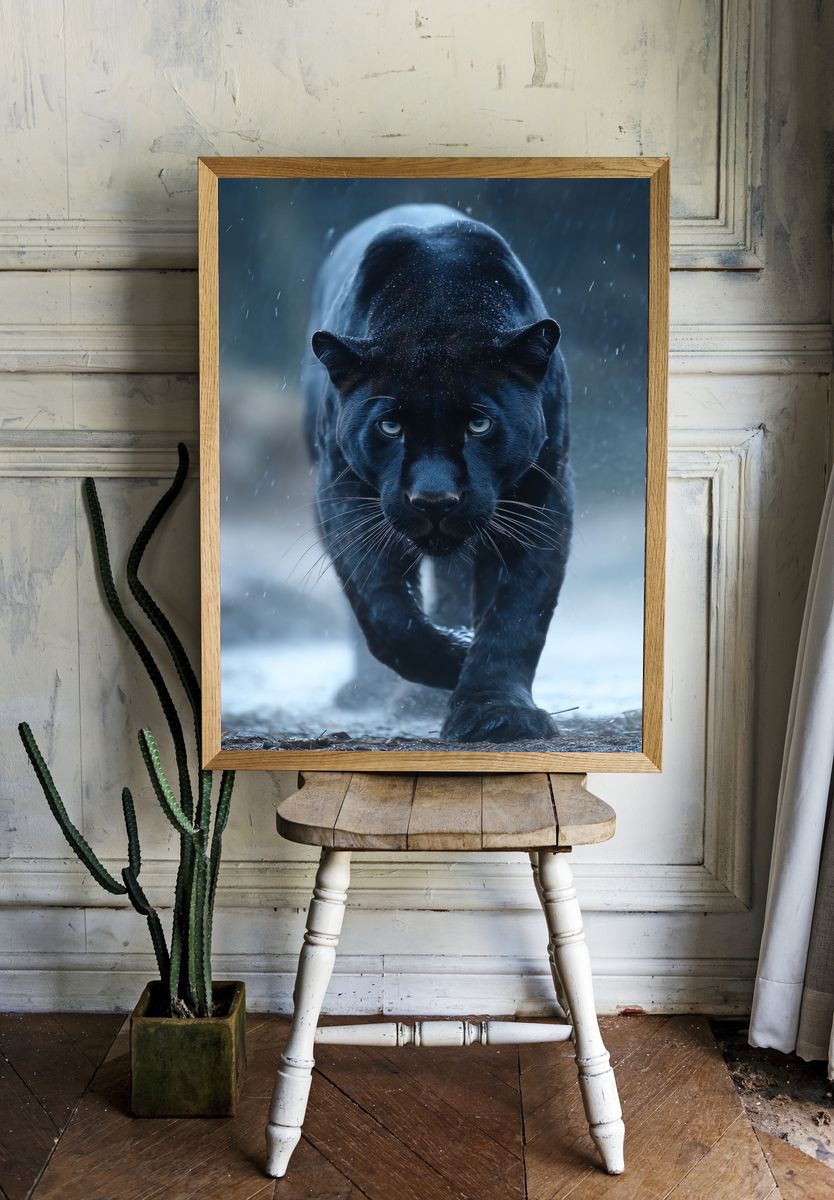 Black Panther in Rain Photography Poster. room preview