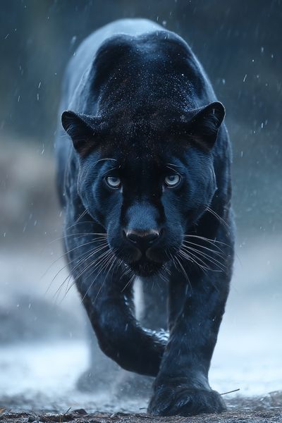 Black Panther in Rain Photography Poster. poster