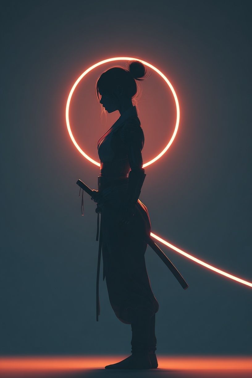 Neon Samurai Silhouette Poster. poster detail