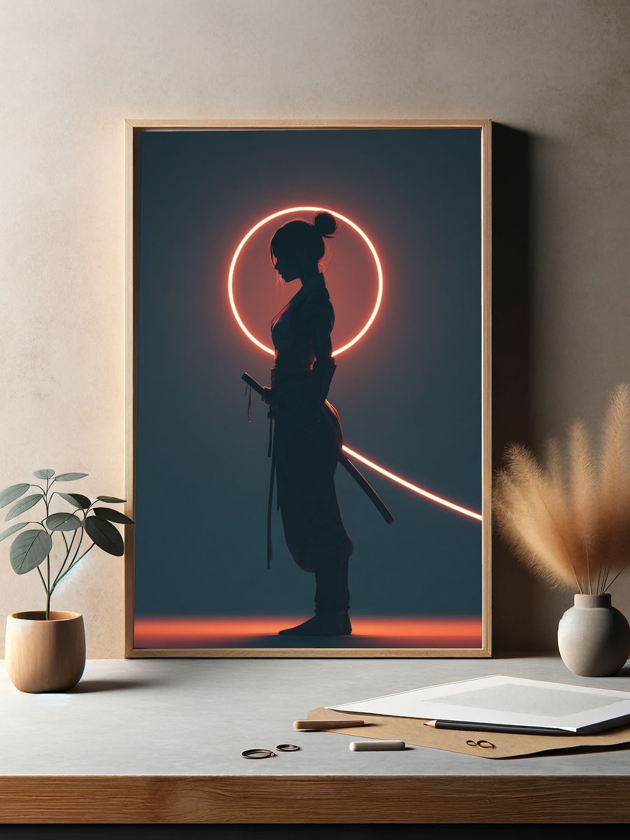 Neon Samurai Silhouette Poster. — room view 2