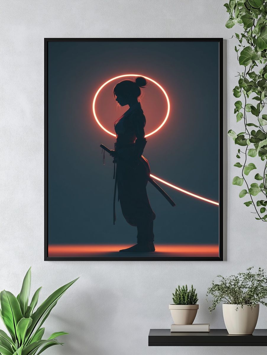 Neon Samurai Silhouette Poster. — room view 4