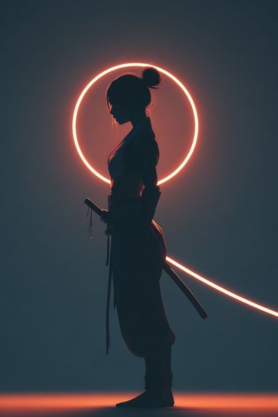Neon Samurai Silhouette Poster