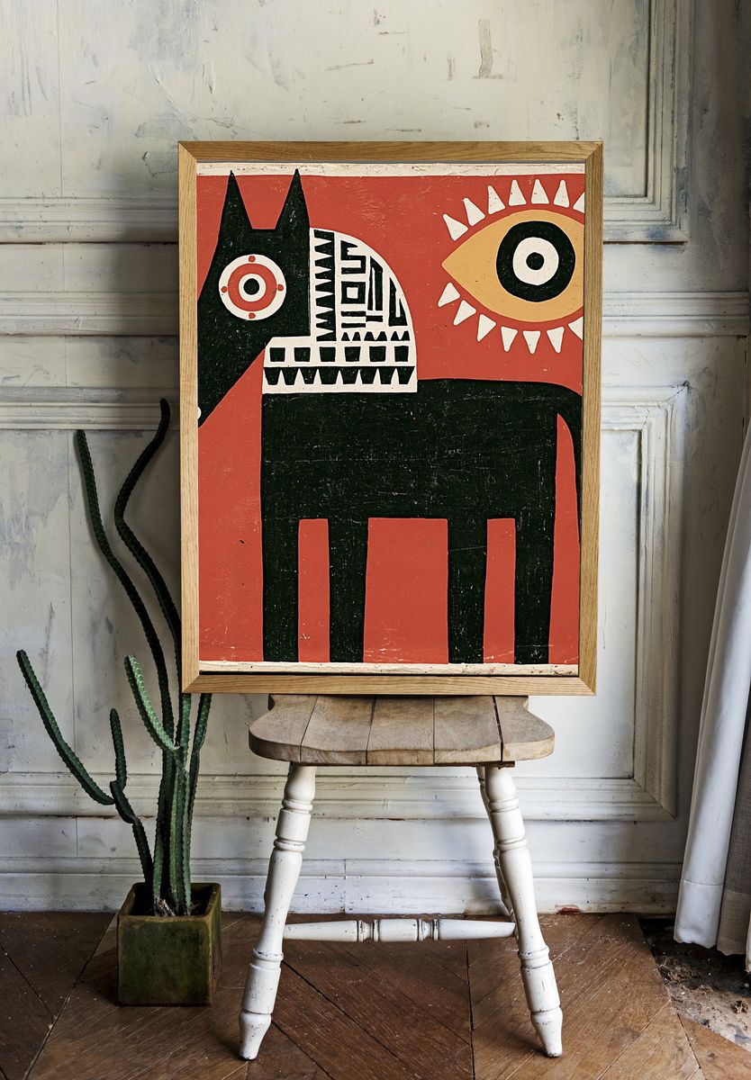Geometric Horse Vintage Print. room preview