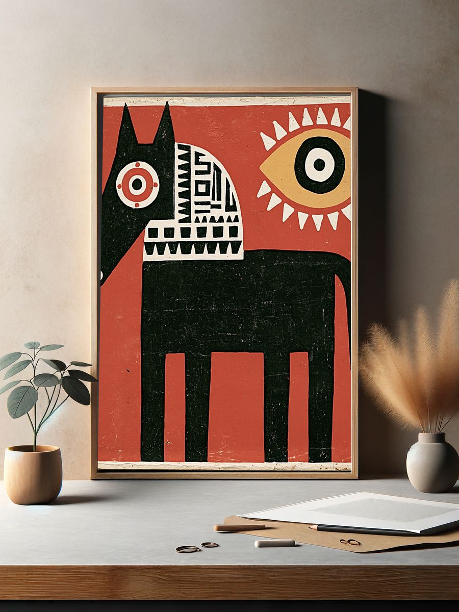 Geometric Horse Vintage Print. — room view 2