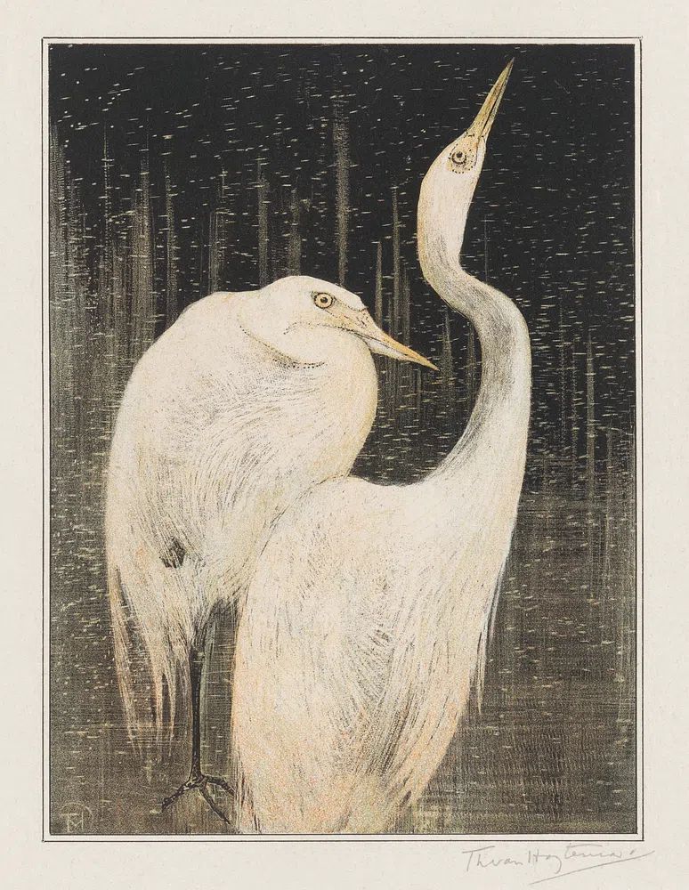 Twee zilverreigers (1878–1905) print high. poster — animals art