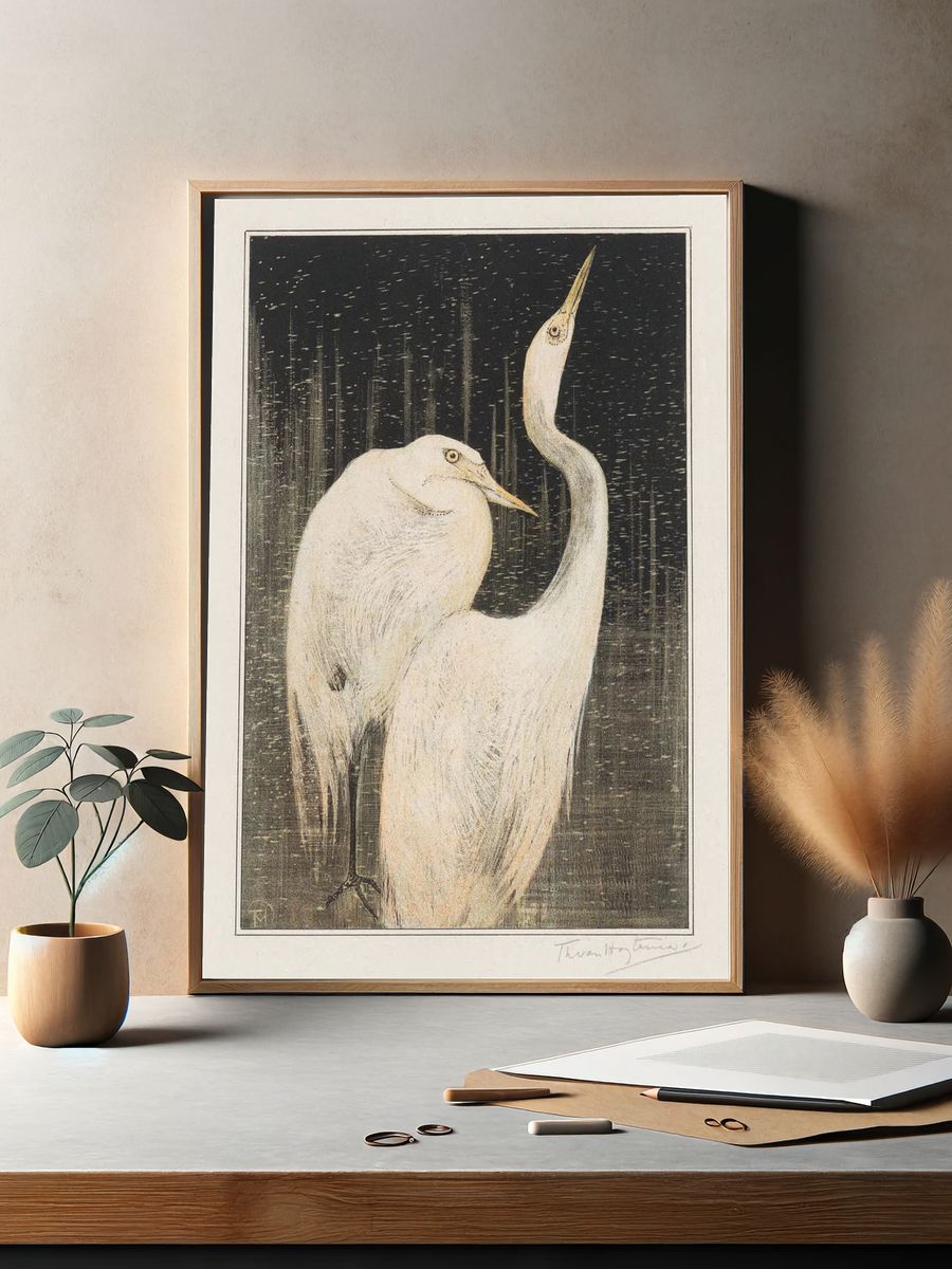 Twee zilverreigers (1878–1905) print high. — room view 2