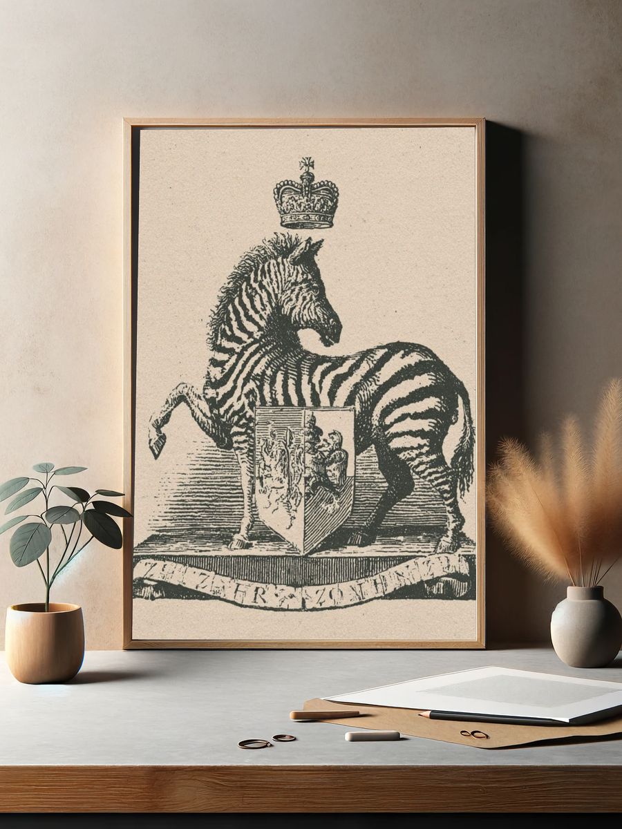 Crowned Zebra Vintage Print. — room view 2