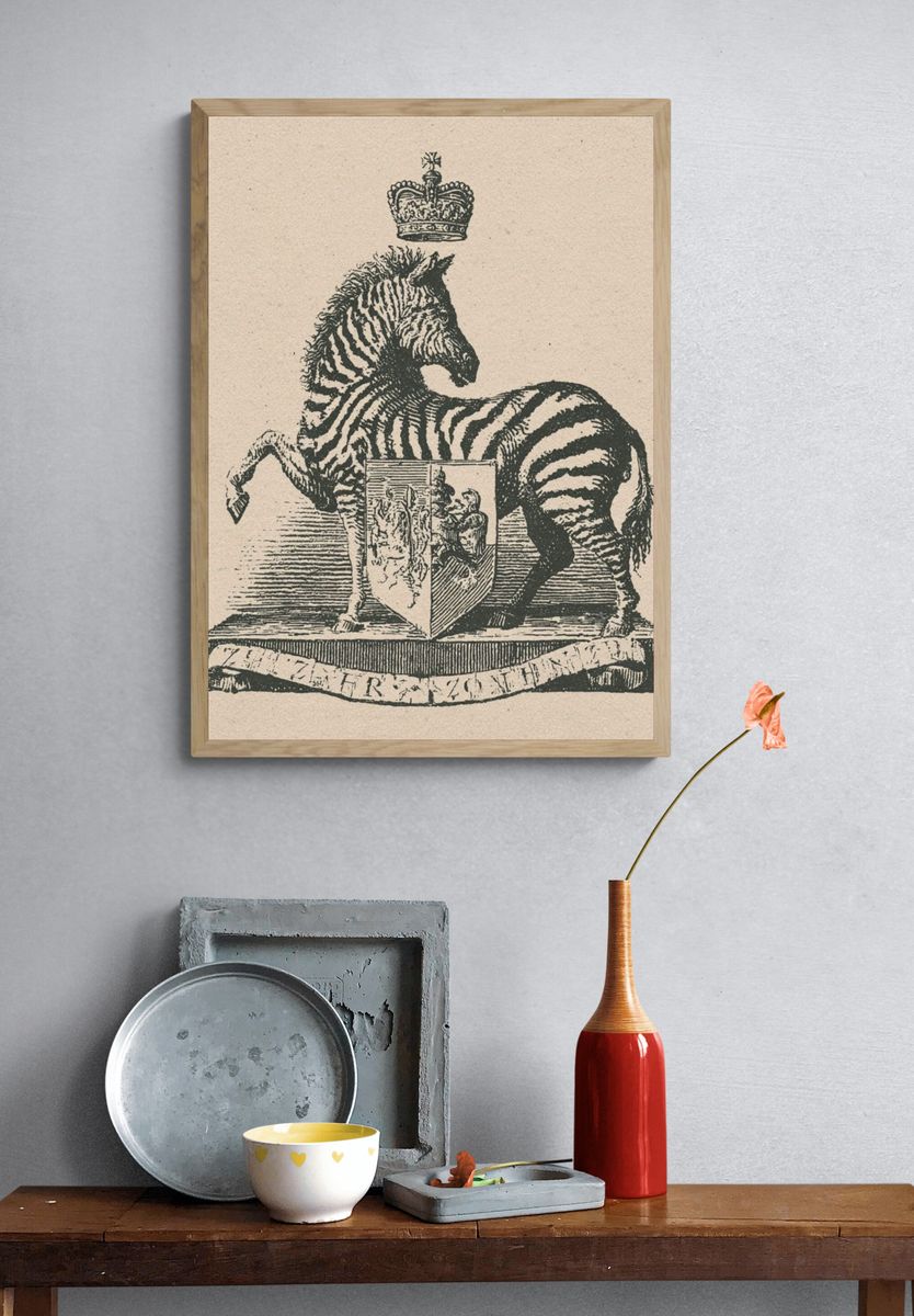Crowned Zebra Vintage Print. — room view 3
