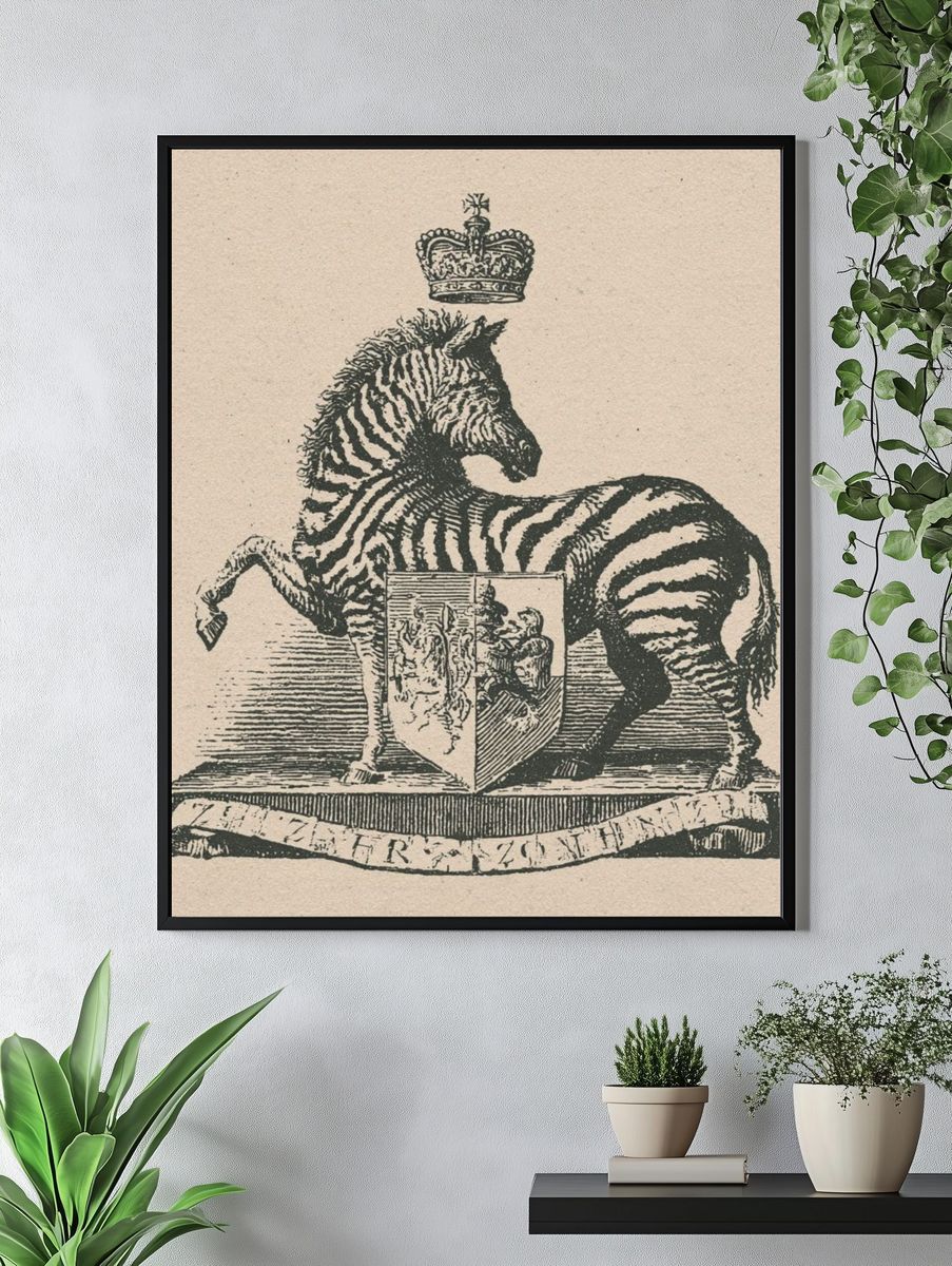Crowned Zebra Vintage Print. — room view 4