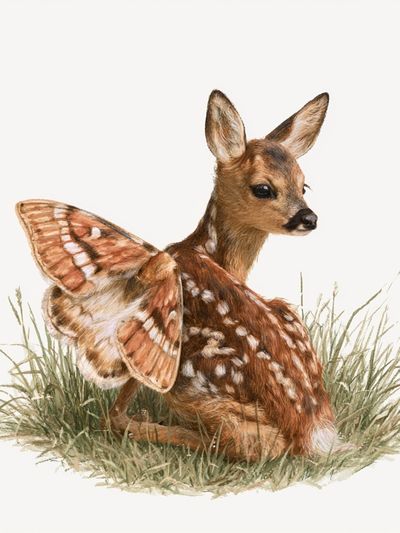 Fawn and Butterfly Watercolor Poster. poster