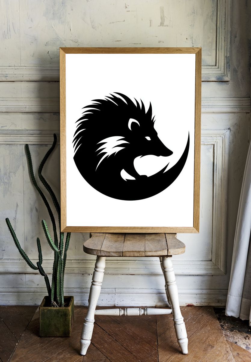 Black Wolf Silhouette Print. — room view 1
