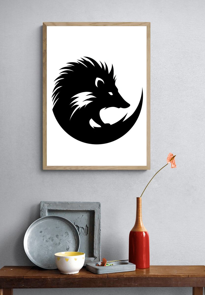 Black Wolf Silhouette Print. — room view 3