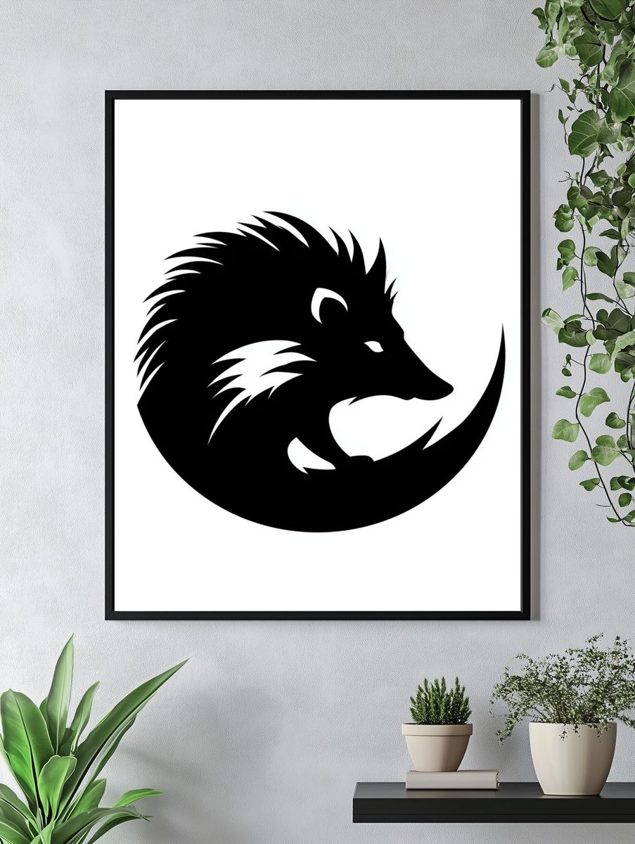 Black Wolf Silhouette Print. — room view 4