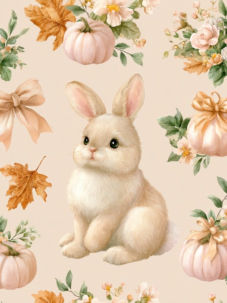 Bunny and Pumpkins Watercolor Poster. poster — animals art