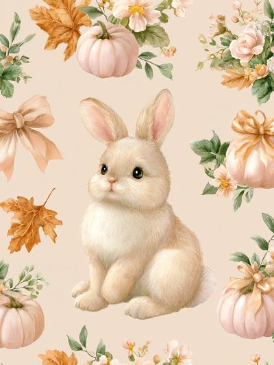 Bunny and Pumpkins Watercolor Poster. poster