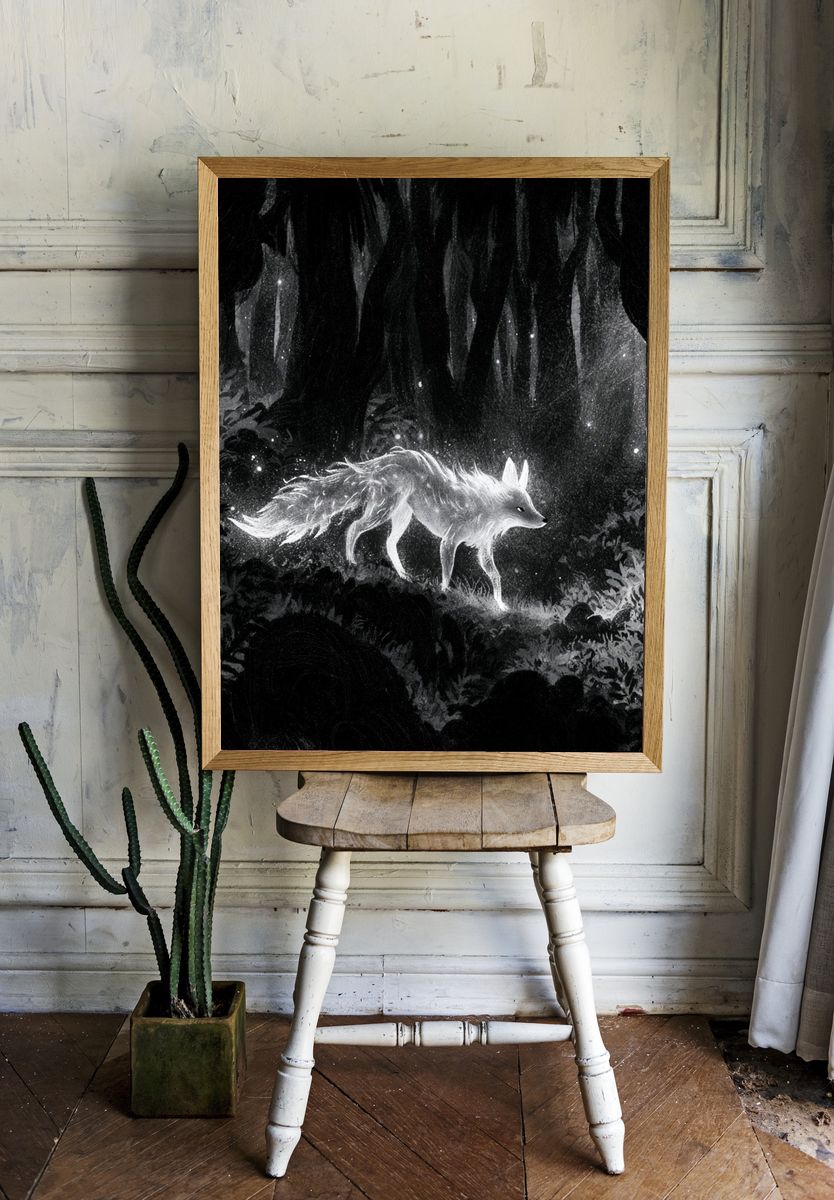 Moonlit Fox Forest Print. — room view 1
