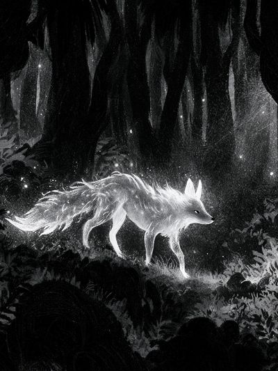 Moonlit Fox Forest Print. poster