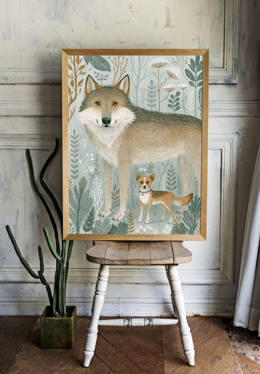 Forest Wolf and Fox Illustration Poster. room preview