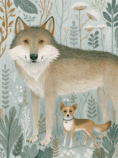 Forest Wolf and Fox Illustration Poster.