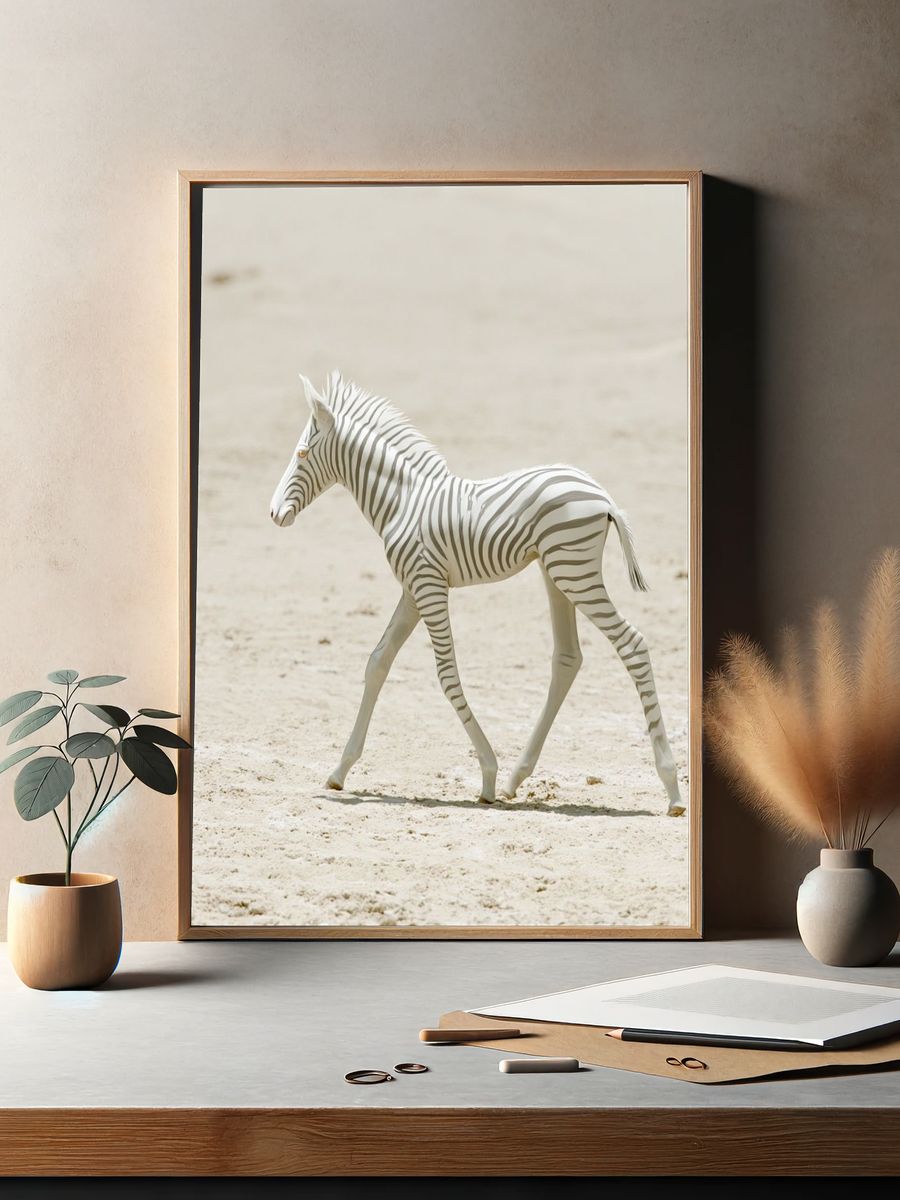 White Zebra Foal Photography Poster. — room view 2