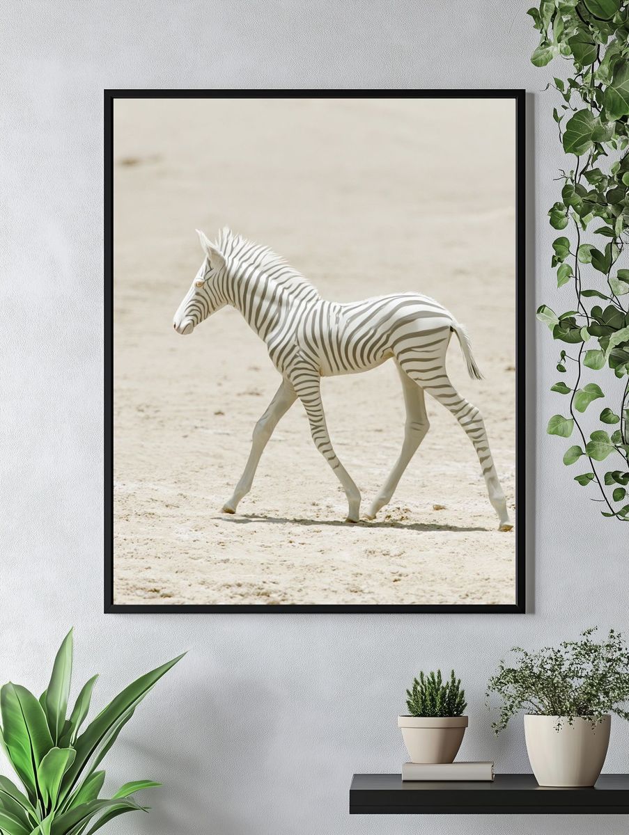White Zebra Foal Photography Poster. — room view 4