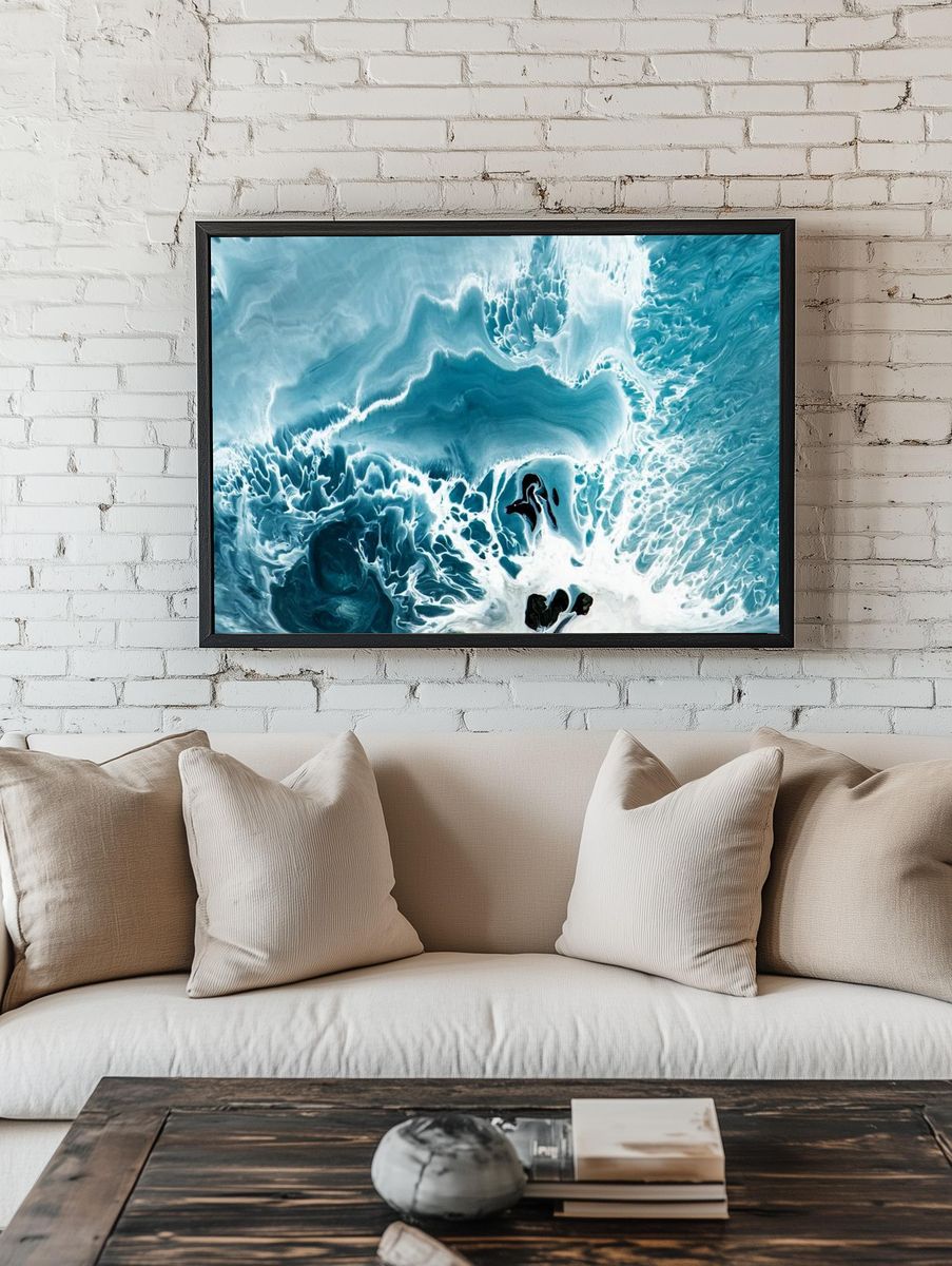 Abstract blue grunge watercolor patterned room preview