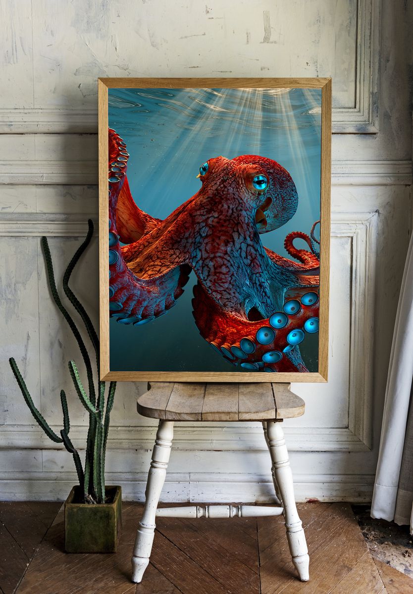 Underwater Octopus Digital Art Poster. room preview