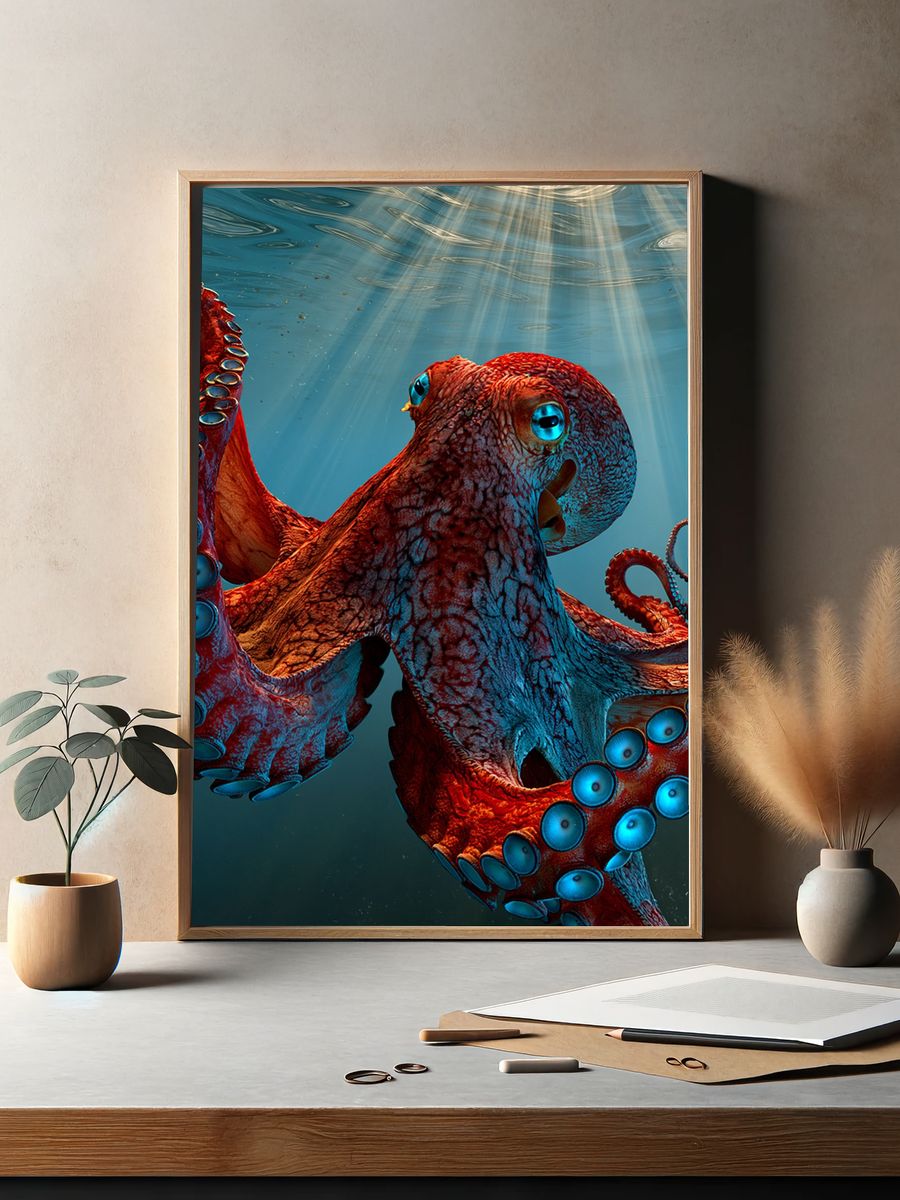 Underwater Octopus Digital Art Poster. — room view 2