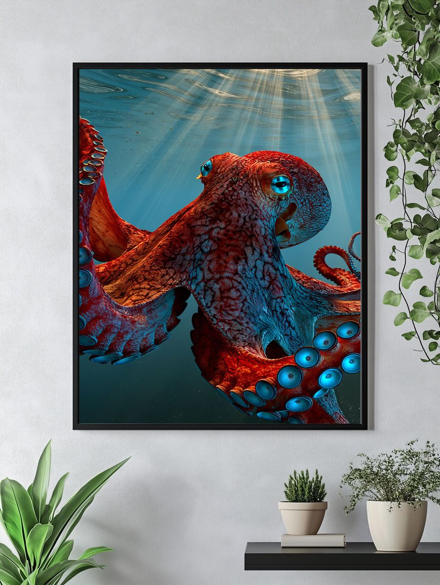 Underwater Octopus Digital Art Poster. — room view 4