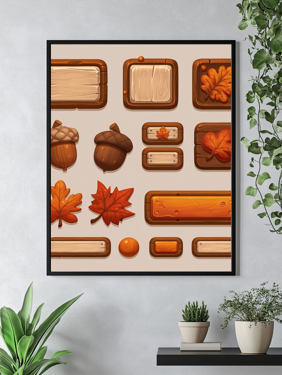 Autumn Acorn and Leaf Illustration Poster. — room view 4