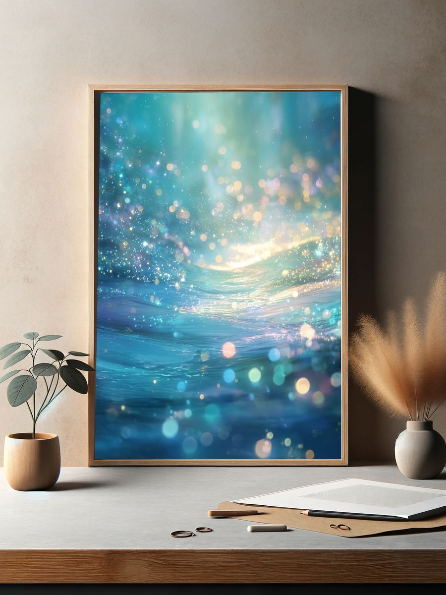 Dreamy Ocean Waves — Abstract Print. — room view 2