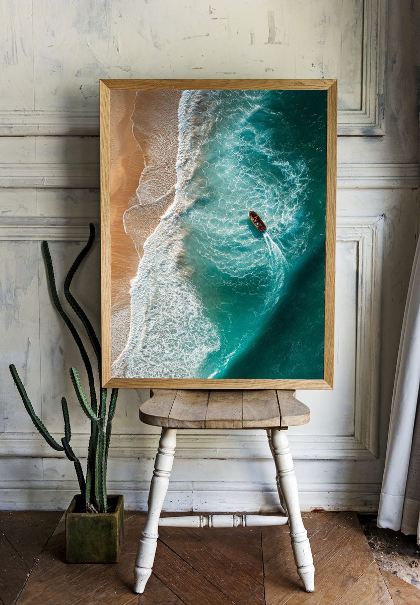 Aerial Ocean Shoreline Photography Poster. room preview