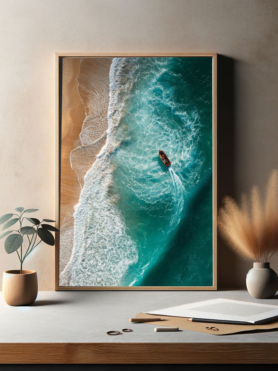 Aerial Ocean Shoreline Photography Poster. — room view 2