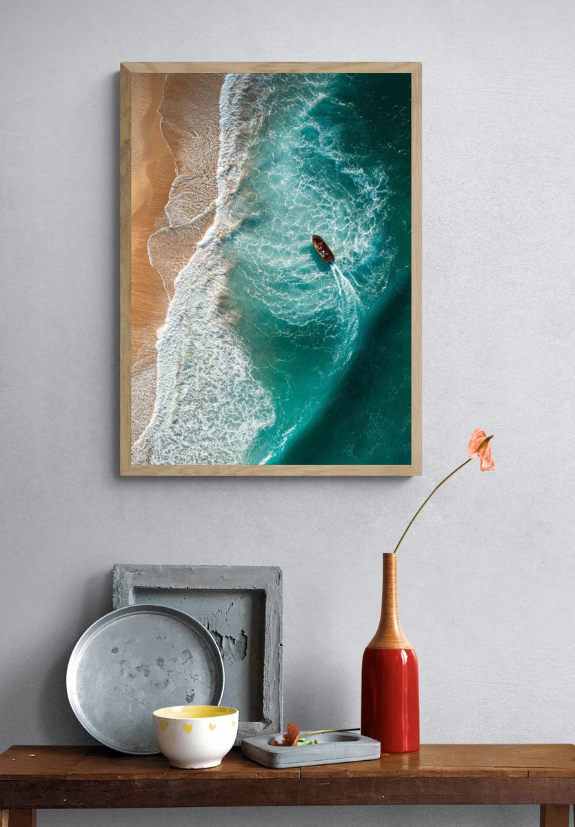 Aerial Ocean Shoreline Photography Poster. — room view 3