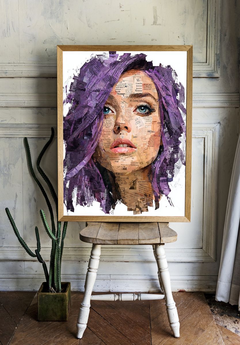 Abstract Portrait with Purple Hair — Art Print. — room view 1