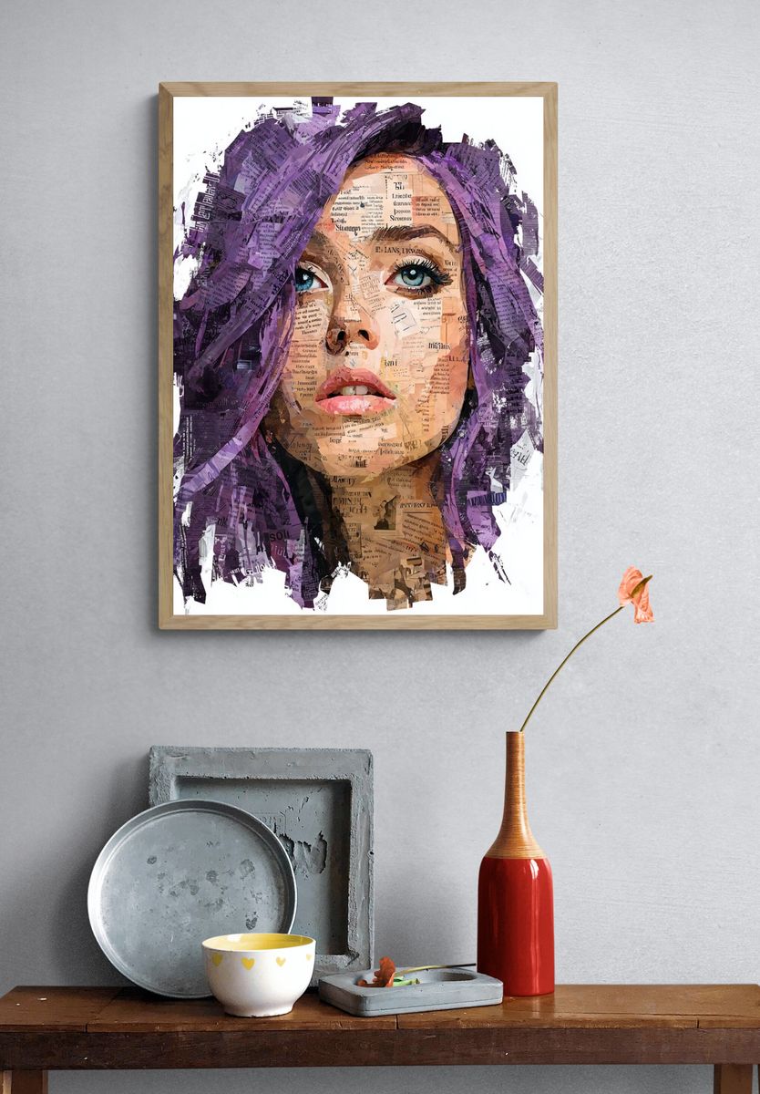 Abstract Portrait with Purple Hair — Art Print. — room view 3