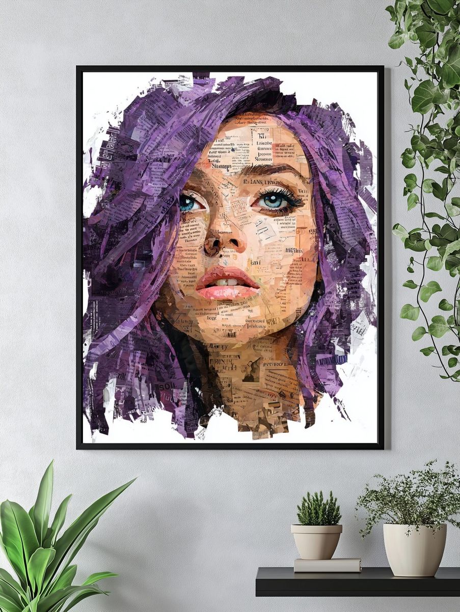 Abstract Portrait with Purple Hair — Art Print. — room view 4