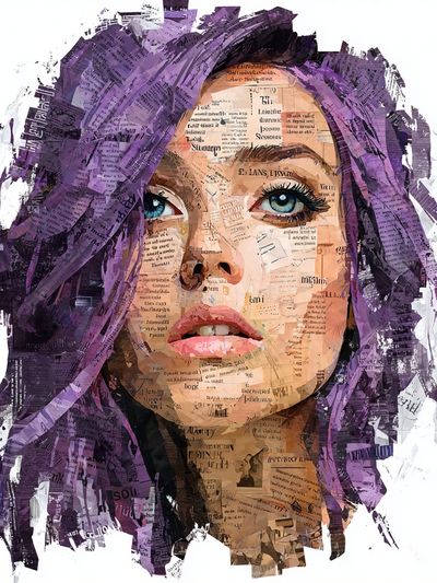 Abstract Portrait with Purple Hair — Art Print. poster