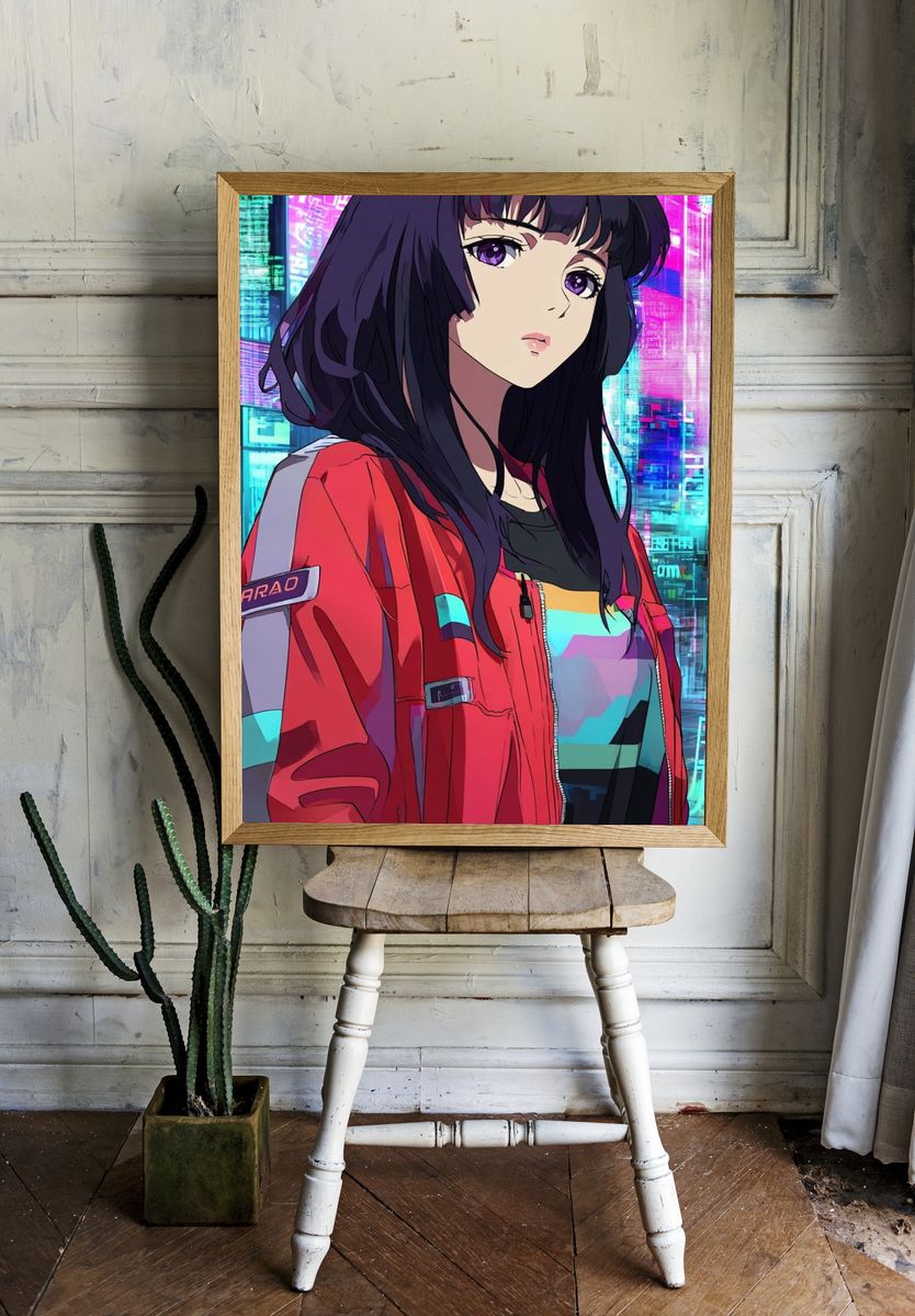 Cyberpunk Girl — Anime Print. — room view 1