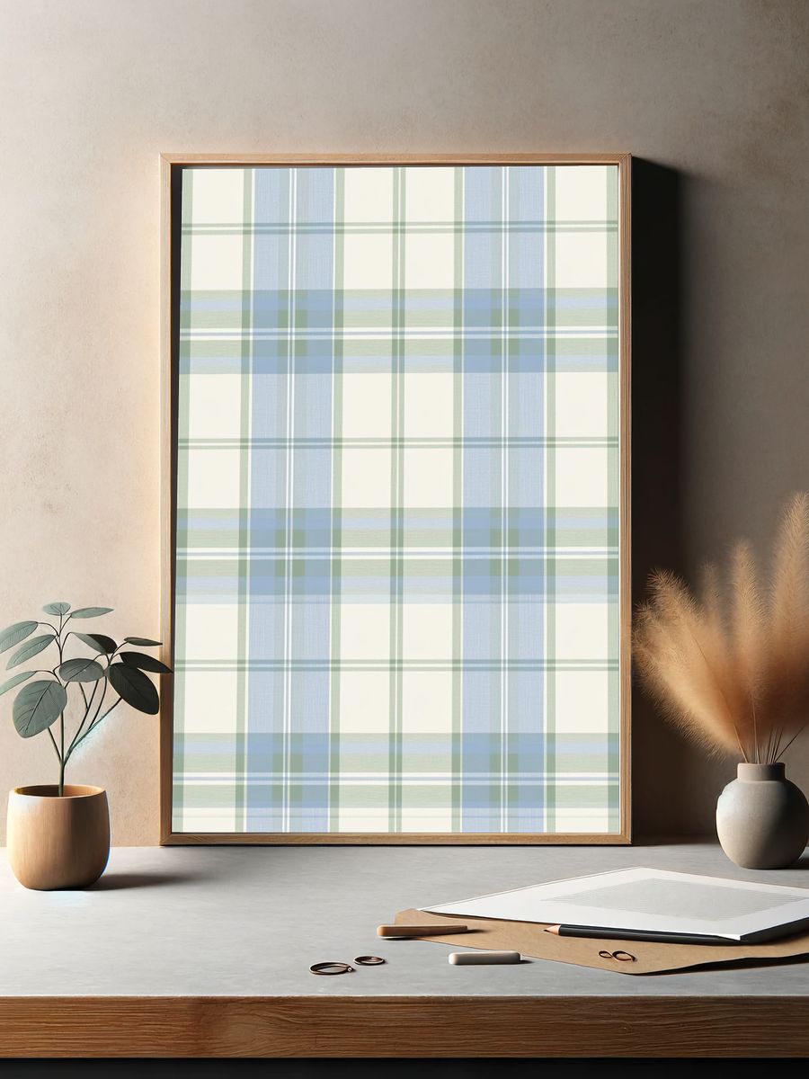 Pastel Plaid Pattern Print. — room view 2