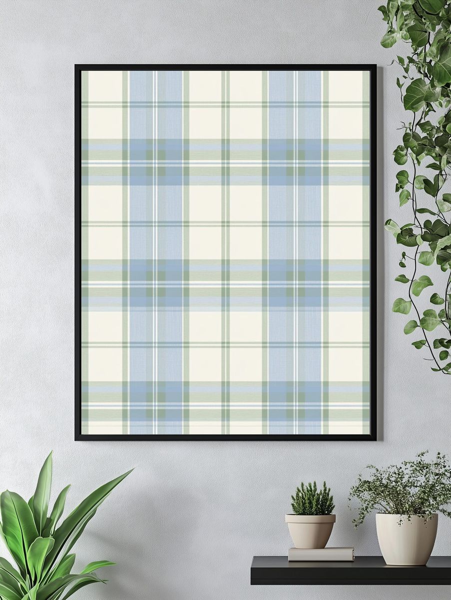 Pastel Plaid Pattern Print. — room view 4