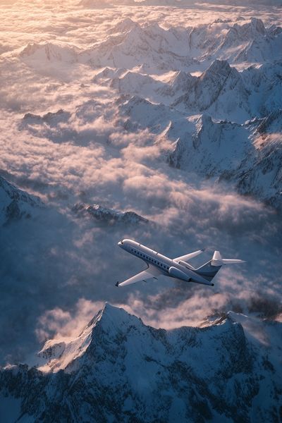 Airplane Over Snowy Mountains — Photography Print. poster print