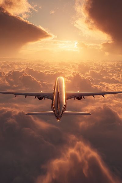 Airplane in Sunset Sky Poster. poster