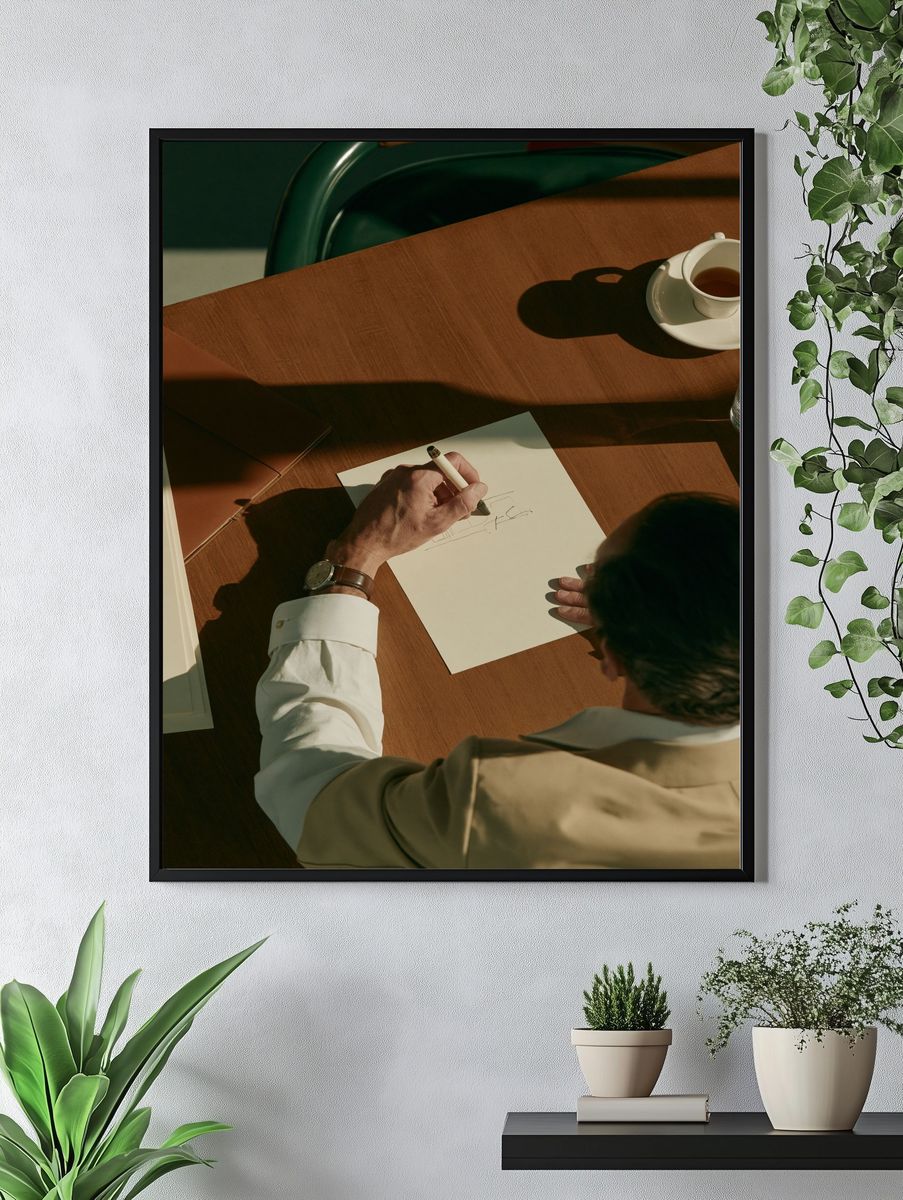 Architect Sketching Desk Photography Poster. — room view 4