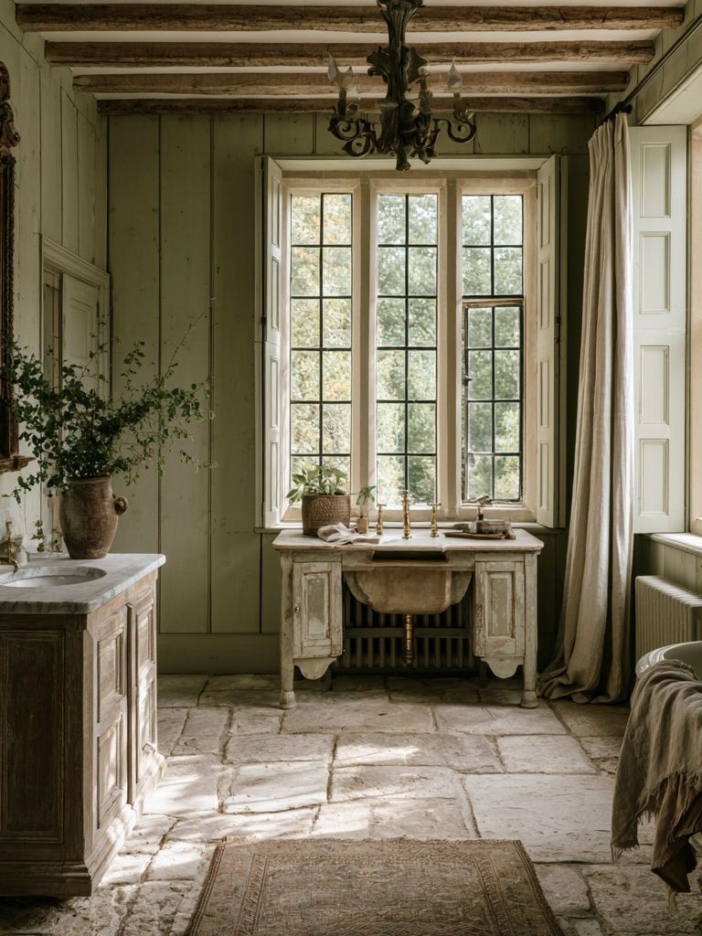 Rustic French Bathroom Interior Print. poster — architecture art