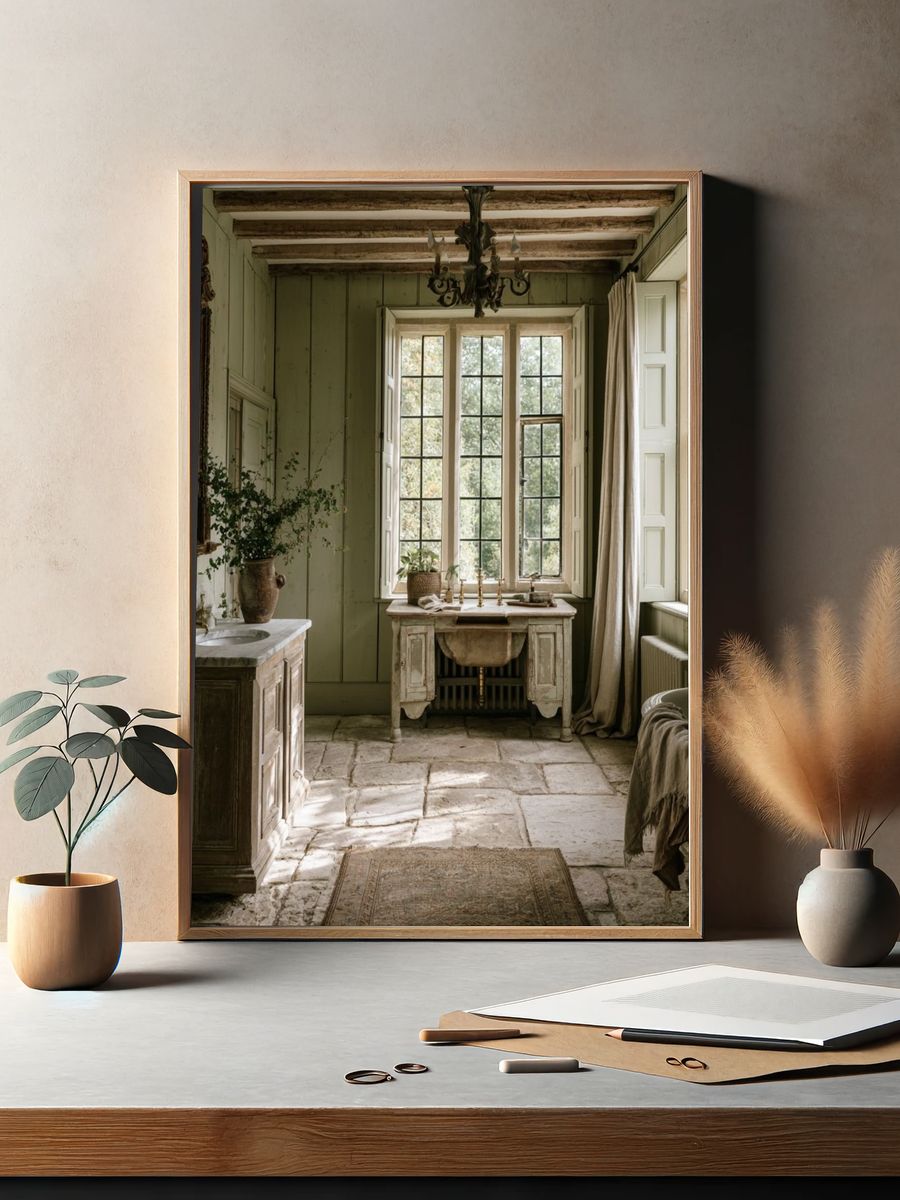 Rustic French Bathroom Interior Print. — room view 2
